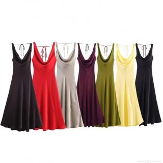 Elegant Cowl Neck Satin Slip Maxi Dress For Women Backless Tie Up Acetate Polyester Silky Sexy Long Dress For Evening Party Wedding Guest