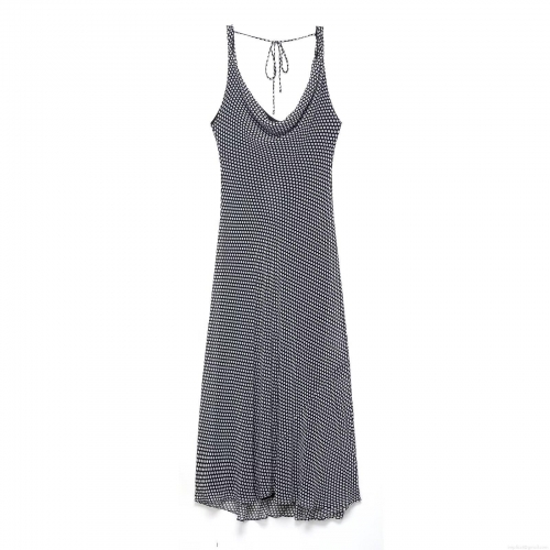 Sexy Cowl Neck Backless Polka Dot Maxi Dress For Women Summer Vacation Sleeveless Tie Back Elegant Polyester Chiffon Slip Dress Party Dating