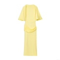 Elegant Women Yellow Backless Maxi Dress Butterfly Sleeve Pleated Layered Polyester Crepe Long Dress For Party Evening Banquet Celebrity Style