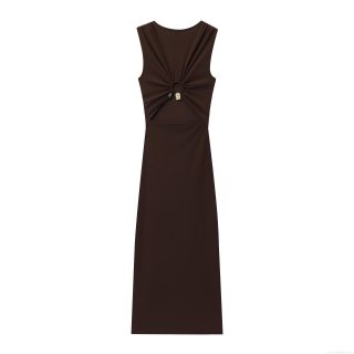 Women's Sleeveless Ruched Backless Bodycon Maxi Dress Round Neck Solid Color Polyester Long Dress For Party Clubwear Elegant Vacation