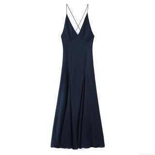 Women's Sexy Elegant V Neck Satin Maxi Dress Sleeveless Cross Back Straps Long Slip Dress For Evening Party Wedding Guest Cocktail Vacation