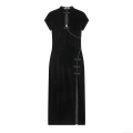Women's Elegant Velvet Cheongsam Maxi Dress Retro Chinese Style Short Sleeve High Slit Slim Fit Frog Button Evening Party Gown