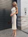 Women Elegant Slim Fit Knitted Sleeveless Polo Maxi Dress Solid Color Cable Knit Bodycon Long Sweater Dress Summer Streetwear