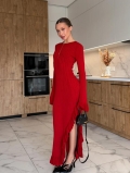 Women Sexy Ribbed Knit Maxi Dress Long Sleeve Ruffle Hem Side Split Bodycon Round Neck Solid Color Elegant Party Evening Spice Girl Slim Fit Long Dresses