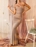 Elegant Spaghetti Strap Ruched Maxi Dress Sexy Slim Fit Solid Color Polyester Pleated Mermaid Hem Evening Gown For Women Party Wedding