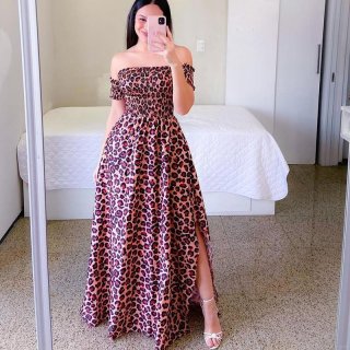 Women's Off-The-Shoulder Maxi Dress Polyester Floral Sunflower Leopard Print Summer Vacation Beach Split Long A-Line Dress Sweet Casual Sundress For Ladies