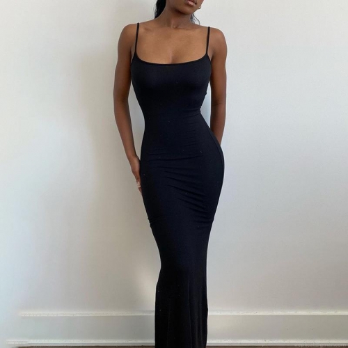 Women Sexy Backless Cami Maxi Dress Solid Color Milk Silk Jersey Bodycon Long Dress Elegant Evening Party Clubwear Slim Fit Sleeveless Dress