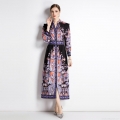 Vintage Paisley Print Long Sleeve Maxi Dress Stand Collar V Neck Button Down Slim Fit Bohemian Elegant Woven Long Dress for Women
