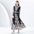 Women's Vintage Paisley Print Maxi Dress Elegant Lapel Button Down Long Sleeve A-Line Long Dresses With Belt For Lady Party Evening