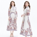 Women's Vintage Court Style Paisley Print Maxi Dress Elegant Lantern Sleeve High Waist Linen Blend Bohemian Long Dress For Women Party Vacation