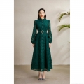 Elegant Vintage Court Style Stand Collar Lantern Sleeve Lace Maxi Dress Women's Embroidery Patchwork A-Line Long Dress With Belt For Party Daily