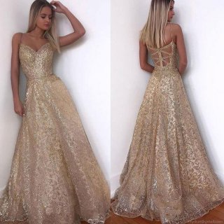 Women's Sexy Sequin Maxi Dress Deep V Neck Sleeveless Backless Cross Straps Long Evening Party Dress Gold Glitter Embroidery Lace Formal Gown for Wedding Banquet Prom Lady