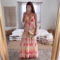 Women's Summer Gradient Tie-Dye Halter Neck Dress Deep V Backless Sleeveless Maxi Dress Tiered Cake Skirt Bohemian Beach Vacation Party Long Dresses Polyester Sundress