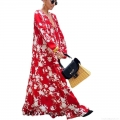 Women's V-Neck Floral Print Maxi Dress Long Sleeve Flowy Chiffon Summer Vacation Bohemian Casual Party Retro Elegant Long Dress