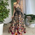 Women's 3D Floral Embroidery Tulle Maxi Dress Sexy Sleeveless A-Line Evening Gown For Wedding Party Elegant Long Dress With Waist Ribbon