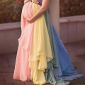 Sexy Rainbow Gradient Maternity Dress For Photography Off The Shoulder Mesh Tulle Maxi Gown Elegant Pregnancy Photo Shoot Evening Dress For Women