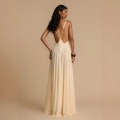 Women's Elegant Deep V Neck Backless Maxi Dress Lace Patchwork Hollow Out Sleeveless White Camisole Long Dress For Wedding Party Beach Vacation Summer