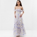 French Vintage Off Shoulder Floral Maxi Dress With Layered Ruffles Summer Beach Resort Chiffon Tiered Long Dress For Women