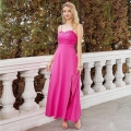 Women's Elegant Lace Embroidery Maxi Dress Spaghetti Strap High Split Backless Evening Party Gown Floor Length Prom Dress