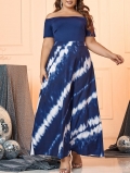Women's Plus Size Maxi Dress Off-Shoulder Sleeveless Tie-Dye Patchwork Elegant Holiday Party A-Line Long Dress Made Of Polyester Fabric