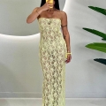 Sexy Lace See-Through Tube Top Maxi Dress Women Summer Sleeveless Slim Fit Party Dress Elegant Backless Beach Vacation Long Dresses