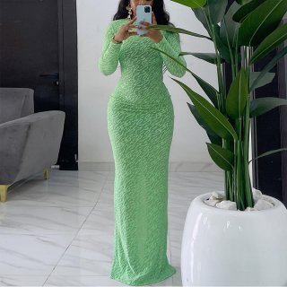 Women Vintage Animal Print Flocking Maxi Dress Sexy Bodycon Long Sleeve Crew Neck Floor Length Club Party Evening Dresses