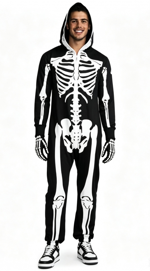 Men's Skeleton Jumpsuit Halloween Full Body Stretch Costume