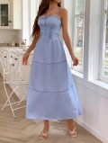 Women's Elegant Summer Beach Vacation Camisole Dress Square Neck Tie-Up Tiered Cake Skirt Lace Trim Polyester Viscose Blend Midi Dress Romantic Style