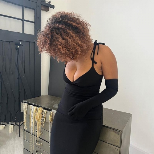 Women's Sexy V Neck Low Cut Bodycon Midi Dress With Long Gloves Backless Splicing Polyester Solid Color Club Party Evening Dress