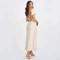 Elegant Milk White Burnout Floral Lace Midi Dress Backless Cross Straps Puff Sleeve A-Line Party Dress For Women Hepburn Style Evening Gown