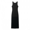 Women's Sexy Sleeveless Tassel Fringe Dress Slim Fit Backless Bodycon Mid-Length Evening Party Resort Polyester Clubwear