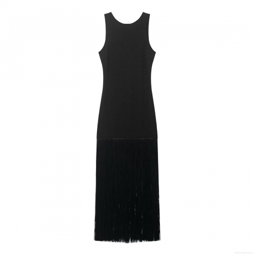 Women's Sexy Sleeveless Tassel Fringe Dress Slim Fit Backless Bodycon Mid-Length Evening Party Resort Polyester Clubwear