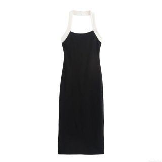 Elegant Halter Neck Knit Midi Dress Women's Sexy Backless Color Block Slim Fit Sleeveless Dress for Party Wedding Evening Dating