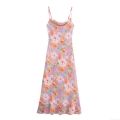 Elegant Floral Print Cowl Neck Cami Dress Women Sexy Backless Slim Fit Satin Sleeveless Long Dress For Summer Party Vacation Spring