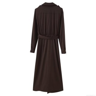 Elegant Deep V Neck Shirt Dress With Belt Women Long Sleeve High Waist Pleated Midi Maxi Dress British Style Solid Color Office Lady Casual Party Dresses