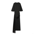 Women's Elegant Black Sequin Waist Midi Dress Round Neck Batwing Sleeve A-Line Party Evening Street Style Solid Polyester Pullover Dress