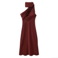 Elegant Halter Neck Backless Satin Midi Dress For Women Wine Red Sleeveless A-Line Cocktail Party Evening Gown Sexy Streetwear