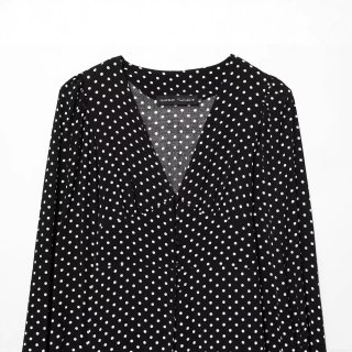 Women's Polka Dot Midi Dress Rayon V-Neck Long Sleeve Button Front Slit Hem High Waist Retro European Streetwear Fashion Casual Dress For Women