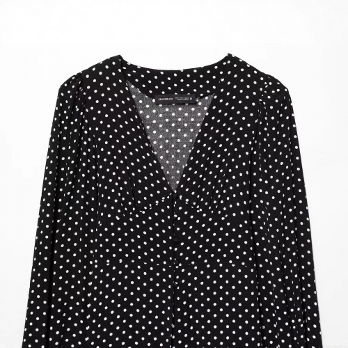 Women's Polka Dot Midi Dress Rayon V-Neck Long Sleeve Button Front Slit Hem High Waist Retro European Streetwear Fashion Casual Dress For Women