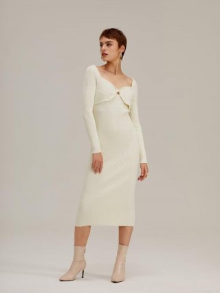 Women's Sexy Knit Midi Dress Long Sleeve Ribbed Bodycon Sweater Dress Square Neck Slim Fit Fall Winter Polyester Elegant Party Dress