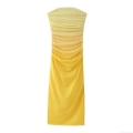Women Sexy Ruched Ombre Tube Top Midi Dress Strapless Mesh Bodycon Gradient Party Dress Sleeveless Clubwear For Ladies