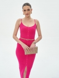 Women Sexy Spaghetti Strap Ribbed Knit Bodycon Dress Solid Color V-Neck Button Front Midi Dress For Summer Party Clubwear