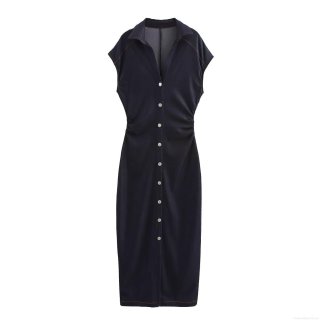 Women's Sleeveless Midi Shirt Dress Slim Fit A-Line Polyester Denim Style Dress With Buttons Contrast Stitching For Spring Summer Casual Streetwear