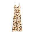 Women Summer Satin Cow Print Midi Dress Sexy V-Neck Spaghetti Strap Backless Slip Dress Sleeveless High Waist Party Beach Clubwear Casual Vestidos