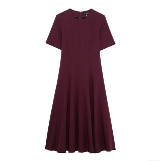 Women's Summer Short Sleeve Round Neck Midi Dress Solid Color Elegant A-Line Swing Party Dress with Back Zipper Burgundy Streetwear Fashion