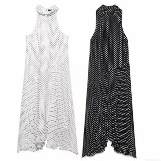 Women's Polka Dot Halter Neck Dress Elegant Irregular Hem Sleeveless Backless Summer Chiffon Feel Midi Sundress For Beach Party Holiday Streetwear
