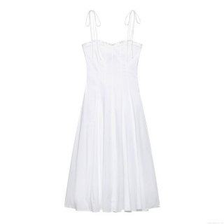 Women's White Backless Tie-Up Midi Dress Sexy Sleeveless Ruffle Neck Polyester Bodycon Dress For Summer Party Streetwear Casual Date