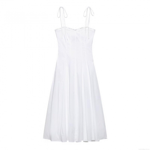 Women's White Backless Tie-Up Midi Dress Sexy Sleeveless Ruffle Neck Polyester Bodycon Dress For Summer Party Streetwear Casual Date