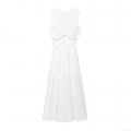 Women's Sleeveless Round Neck White Midi Dress Summer Casual Street Style A-Line Tiered Cake Dress With Pleated Cut-Out Detail Solid Color Polyester Blend Fashion Dress