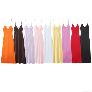 Women's Sexy Satin Slip Dress V-Neck Slim Fit Midi Evening Party Dress 95% Polyester Silk Texture Thin Strap Backless Cocktail Summer Dress